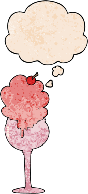 Bir insan tarafından çizilmiş grunge desenli düşünce baloncuklu karikatür dondurma çölü.