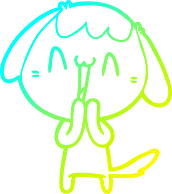 Bir insan tarafından çizilmiş şirin bir çizgi köpeğin soğuk gradyan çizgisi.