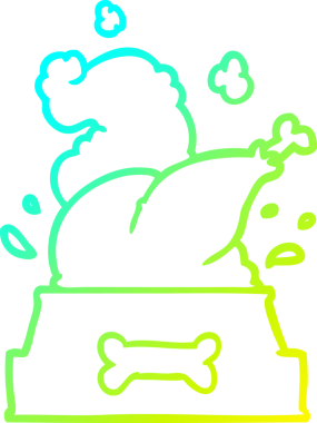 Bir insan tarafından çizilmiş mutlu bir Noel için bir köpek kasesine tıkıştırılmış pişmiş hindinin soğuk gradyan çizimi.