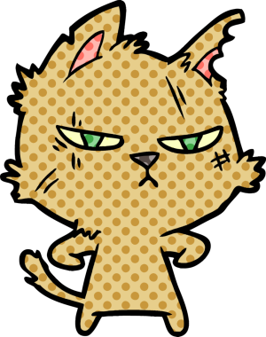 Bir insan tarafından çizilmiş sert çizgi film kedisi.