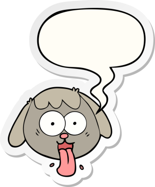 Bir insan tarafından çizilmiş konuşma kabarcığı çıkartmasıyla nefes nefese kalmış köpek suratı.