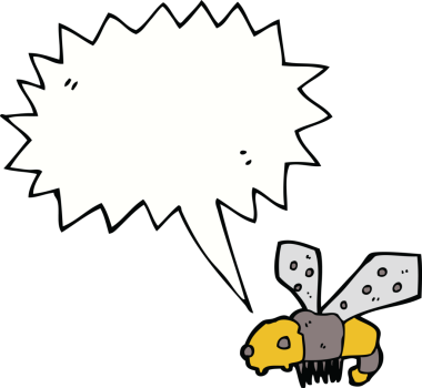 Bir insan tarafından çizilmiş konuşma balonlu çizgi film arısı.