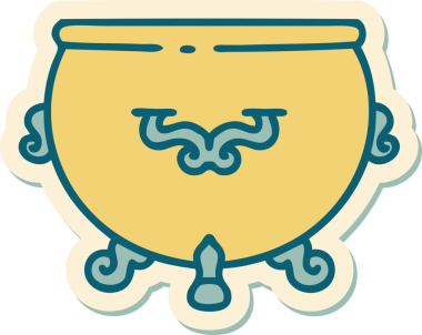 Bir insan tarafından çizilmiş geleneksel dövme stili bir kazan.