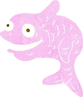 Bir insan tarafından çizilmiş mutlu balık çizgi filmi.