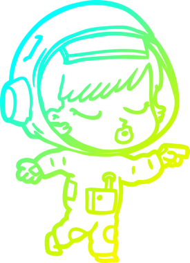 Bir çizgi film karakteri çizen soğuk gradyan güzel astronot kız bir insan tarafından çizilmiş.