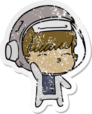 Bir insan tarafından çizilen garip astronot çizgi filminin sıkıntılı çıkartması.