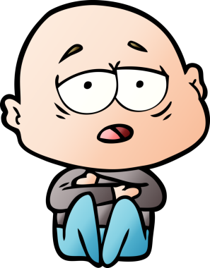 Bir insan tarafından çizilmiş yorgun, kel bir adam.