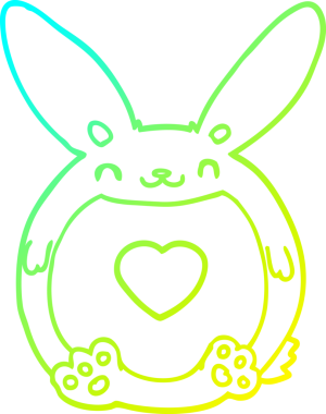 Bir insan tarafından çizilmiş kalbi olan çizgi film tavşanı çizimi.