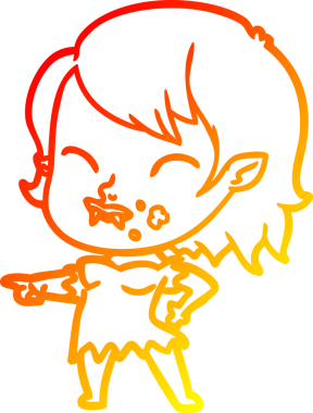 Bir insan tarafından çizilmiş yanağında kan olan vampir bir kızın çizgi film çizimi.