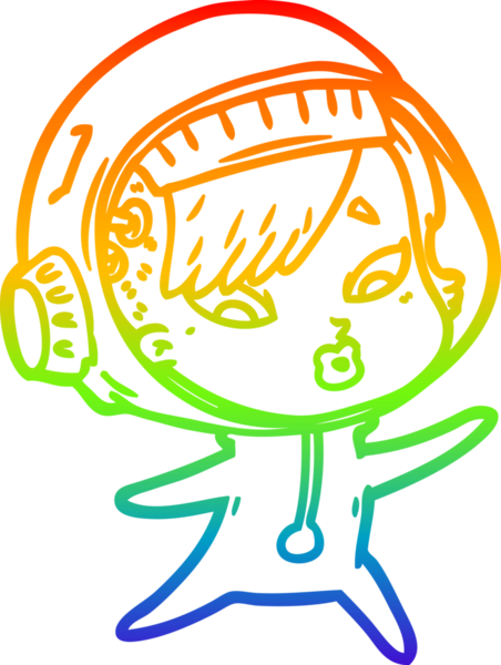 Gökkuşağı gradyan çizgi çizimi bir insan tarafından çizilmiş astronot bir kadın.