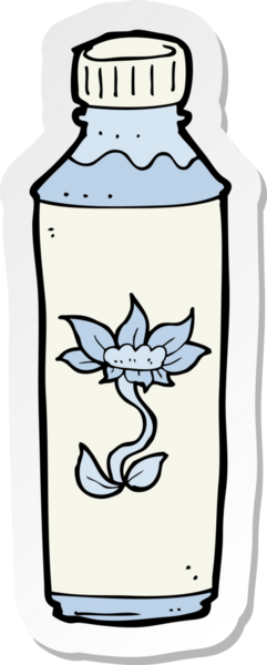 Bir insan tarafından çizilmiş karikatür su şişesinin etiketi.