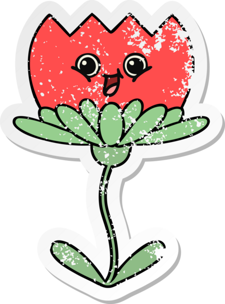 Bir insan tarafından çizilmiş şirin bir karikatür çiçeğinin sıkıntılı çıkartması.