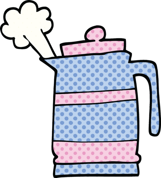 Bir insan tarafından çizilmiş çizgi roman tarzı bir çaydanlık.