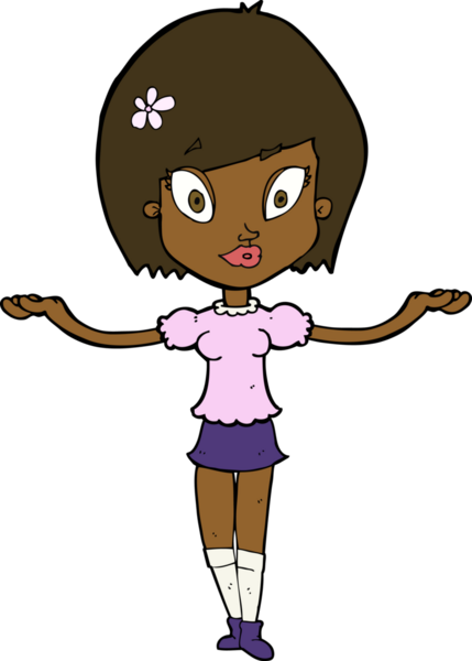 Çizgi filmdeki kadın bir insan tarafından çizilmiş dengeleyici bir jest yapıyor.