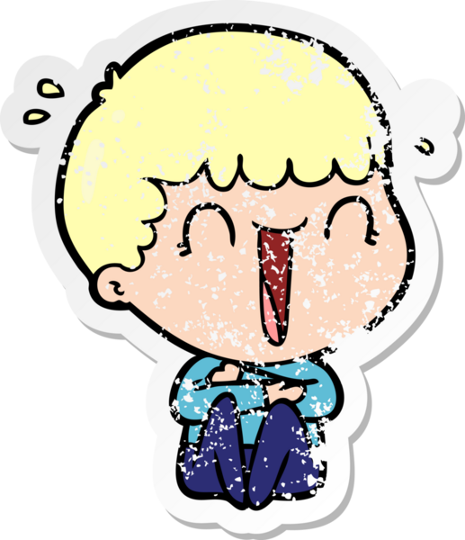 Bir insan tarafından çizilmiş gülen bir karikatürcünün sıkıntılı çıkartması.