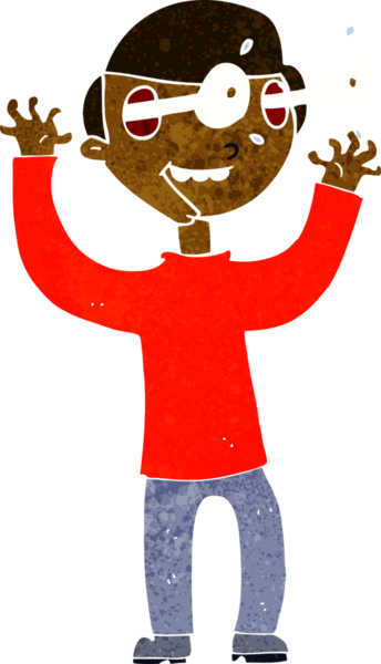 Bir insan tarafından çizilmiş gözleri olan çizgi film adamı.