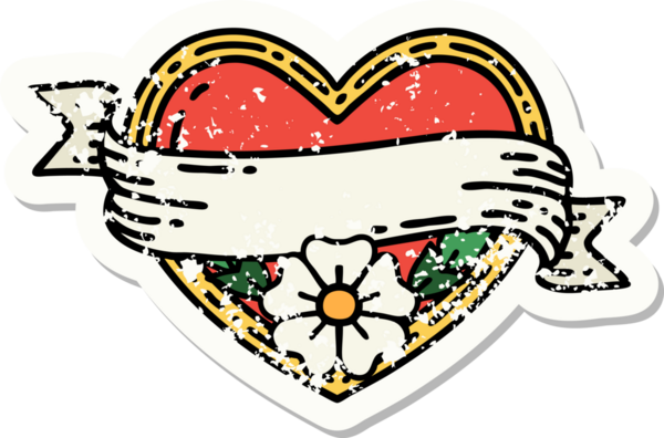 Geleneksel bir kalp stili ve insan tarafından çizilmiş çiçekli pankart dövmesi.