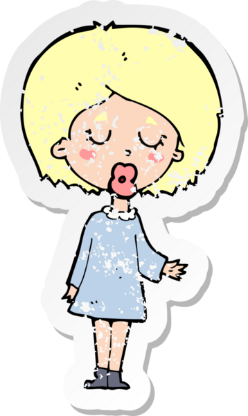 Bir insan tarafından çizilen noktayı açıklayan karikatürist bir kadının gerilimli çıkartması.