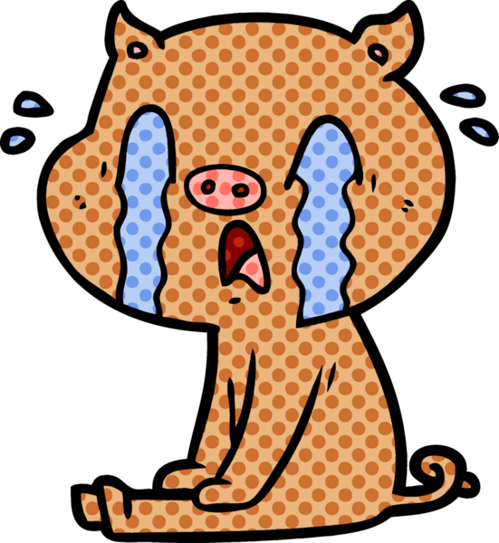 Bir insan tarafından çizilmiş ağlayan domuz çizgi filmi.