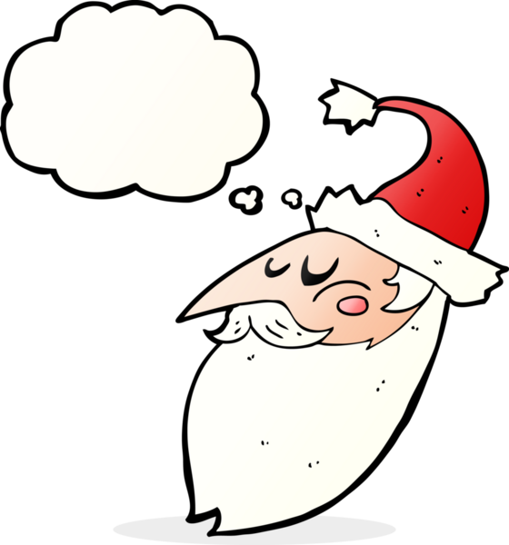 Bir insan tarafından çizilmiş düşünce baloncuklu çizgi film Noel Baba yüzü.