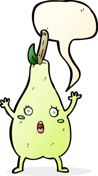 Bir insan tarafından çizilmiş konuşma baloncuğu ile korkmuş armut çizgi filmi.