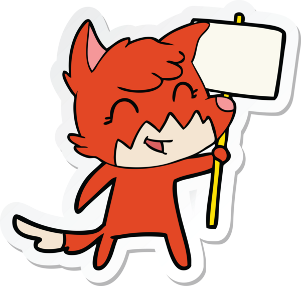 Bir insan tarafından çizilmiş mutlu bir tilkinin çıkartması.