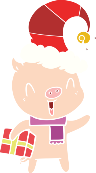 Bir insan tarafından çizilmiş mutlu düz renkli çizgi film domuzu.