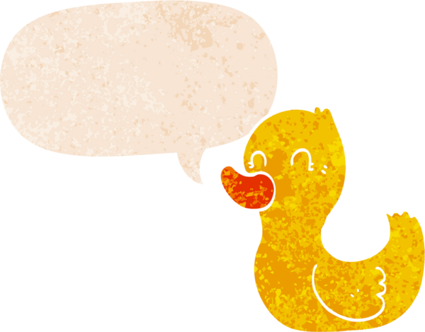 Konuşması kabarcıklı çizgi film ördeği grunge strese girmiş eski moda bir insan tarafından çizilmiş