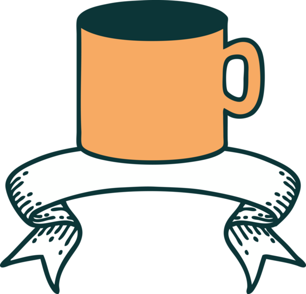 Geleneksel dövme ve bir insan tarafından çizilmiş bir fincan kahve.