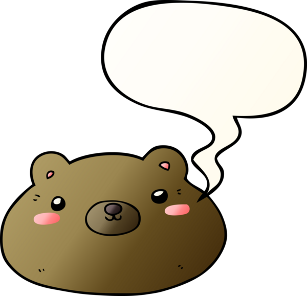 Bir insan tarafından çizilmiş yumuşak eğimli konuşma baloncuklu çizgi film ayısı.