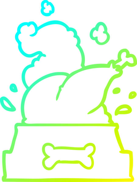 Bir insan tarafından çizilmiş mutlu bir Noel için bir köpek kasesine tıkıştırılmış pişmiş hindinin soğuk gradyan çizimi.