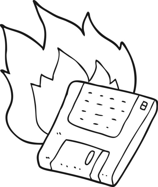 Bir insan tarafından çizilmiş siyah beyaz çizgi film eski bilgisayar diski.