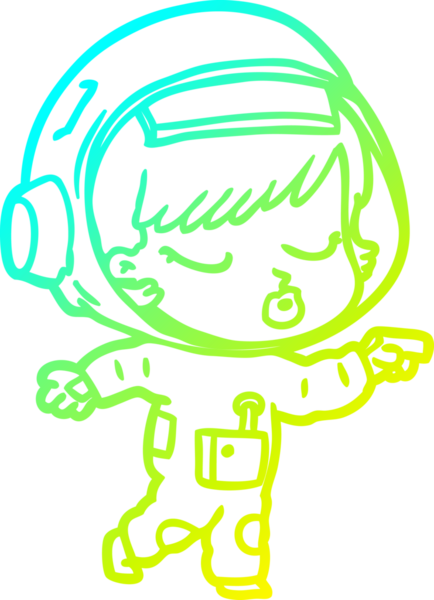 Bir çizgi film karakteri çizen soğuk gradyan güzel astronot kız bir insan tarafından çizilmiş.