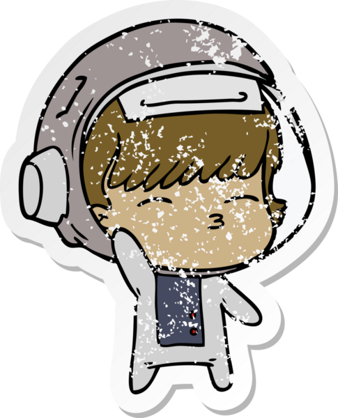 Bir insan tarafından çizilen garip astronot çizgi filminin sıkıntılı çıkartması.