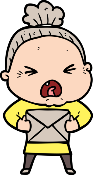 Bir insan tarafından çizilmiş kızgın yaşlı kadın çizgi filmi.