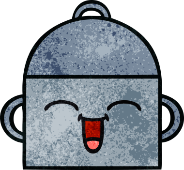 Bir insan tarafından çizilmiş yemek tenceresinin retro grunge desenli karikatürü