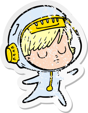 Bir insan tarafından çizilmiş karikatür astronot kadının sıkıntılı çıkartması.