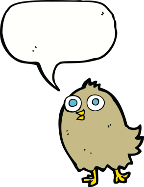 bir insan tarafından çizilmiş konuşma balonlu mutlu kuş.