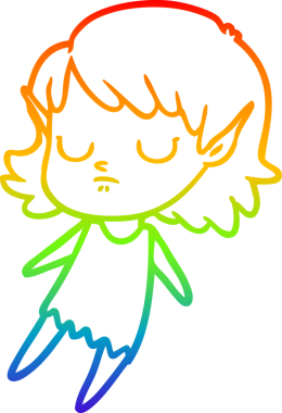 Gökkuşağı gradyan çizgi çizimi bir insan tarafından çizilmiş bir elf kızı