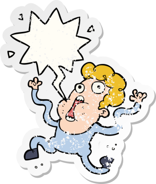 Çizgi film, bir insan tarafından çizilmiş, sıkıntılı, sıkıntılı, yaşlı bir adamın konuşma balonuyla dehşete düşmüştü.