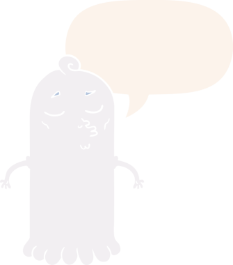 Konuşma baloncuğu olan bir çizgi film hayaleti insan tarafından çizilmiş.