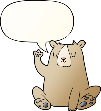 Çizgi film ayısı; bir insan tarafından çizilmiş yumuşak eğimli konuşma baloncuğuyla el sallıyor