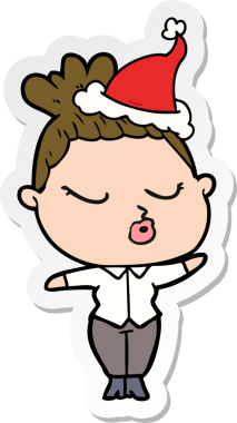 Bir insan tarafından çizilmiş Noel Baba şapkası giyen sakin bir kadının el yazısı.