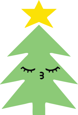 Bir insan tarafından çizilmiş bir noel ağacının düz renkli retro karikatürü