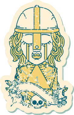 Retro Dövme Tarzı Ağlayan Ork Savaşçısı karakteri yüzü ve bir insan tarafından çizilmiş bir d20 rulosu.