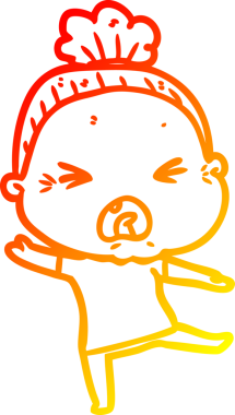 Bir insan tarafından çizilmiş kızgın yaşlı bir kadının sıcak çizgi çizimi.