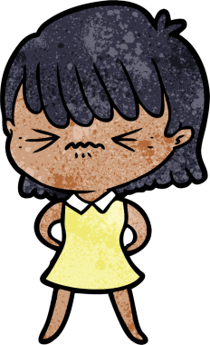 Bir insan tarafından çizilmiş kızgın çizgi film kızı.