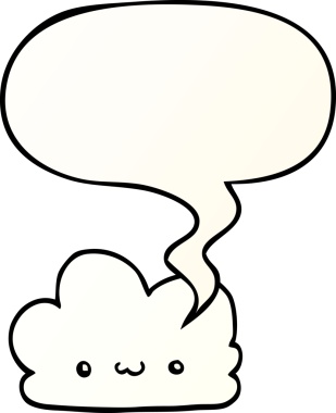 Tatlı çizgi film bulutu, konuşma baloncuğu, bir insan tarafından çizilmiş düzgün bir gradyan stil.