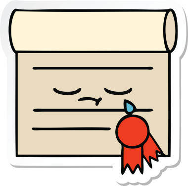 Bir insan tarafından çizilmiş şirin bir karikatür sertifikasının etiketi.