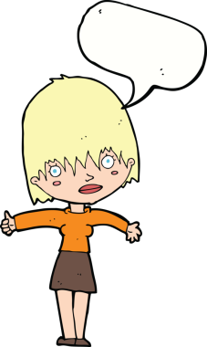 Bir insan tarafından çizilmiş konuşma balonu olan meraklı bir karikatür.